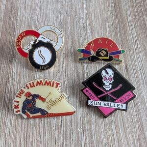Pinnacle Designs Ski Resort Pins Lot Of 4 Sun Valley Vail Squaw Valley Bachelor